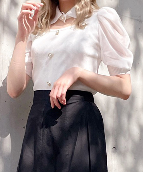 Crea titty&Co. PETIT（クレアティティーアンドコープチ）の「【Crea titty&Co.PETIT】デコルテオープン5分袖トップス（ニット/セーター・レディース・オフホワイト/ブラック/パープル・FREE）」の10枚目の写真