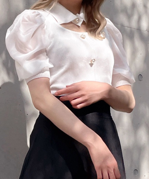 Crea titty&Co. PETIT（クレアティティーアンドコープチ）の「【Crea titty&Co.PETIT】デコルテオープン5分袖トップス（ニット/セーター・レディース・オフホワイト/ブラック/パープル・FREE）」の18枚目の写真