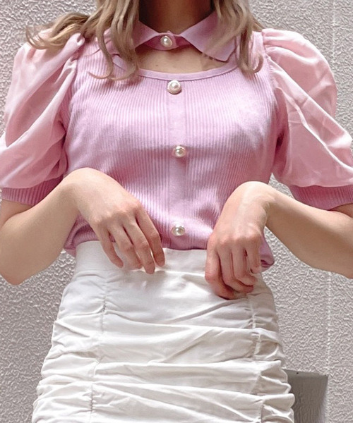 Crea titty&Co. PETIT（クレアティティーアンドコープチ）の「【Crea titty&Co.PETIT】デコルテオープン5分袖トップス（ニット/セーター・レディース・オフホワイト/ブラック/パープル・FREE）」の11枚目の写真