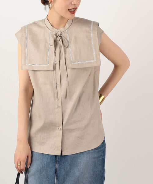 NOLLEY’S(ノーリーズ)の「◇【WEB限定】ステッチ襟2WAYブラウス(シャツ/ブラウス・レディース・ベージュ/チャコールグレー/ミント・38)」の3枚目の写真