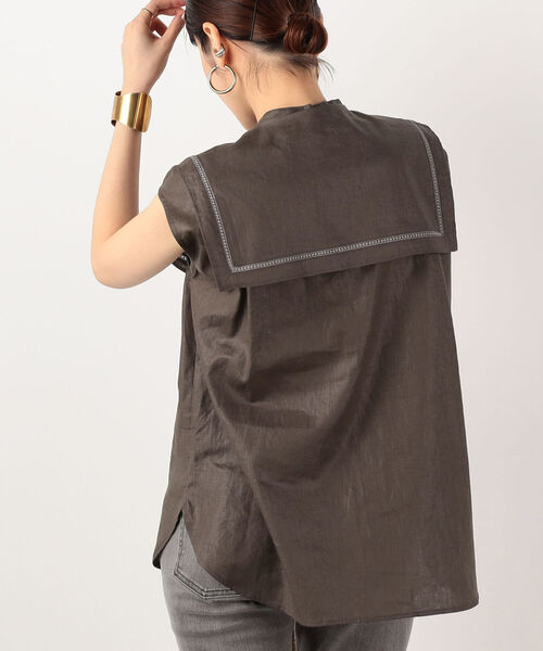 NOLLEY’S(ノーリーズ)の「◇【WEB限定】ステッチ襟2WAYブラウス(シャツ/ブラウス・レディース・ベージュ/チャコールグレー/ミント・38)」の1枚目の写真