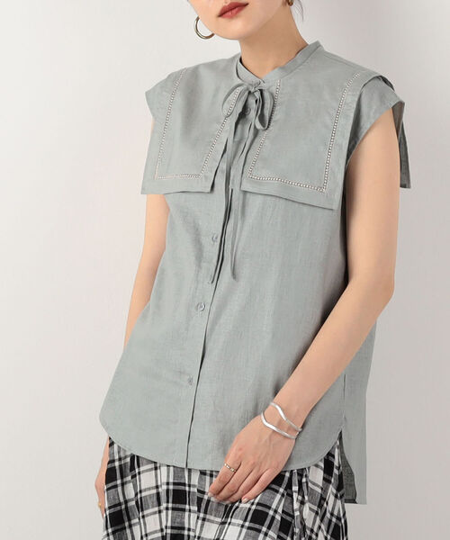 NOLLEY’S(ノーリーズ)の「◇【WEB限定】ステッチ襟2WAYブラウス(シャツ/ブラウス・レディース・ベージュ/チャコールグレー/ミント・38)」の2枚目の写真