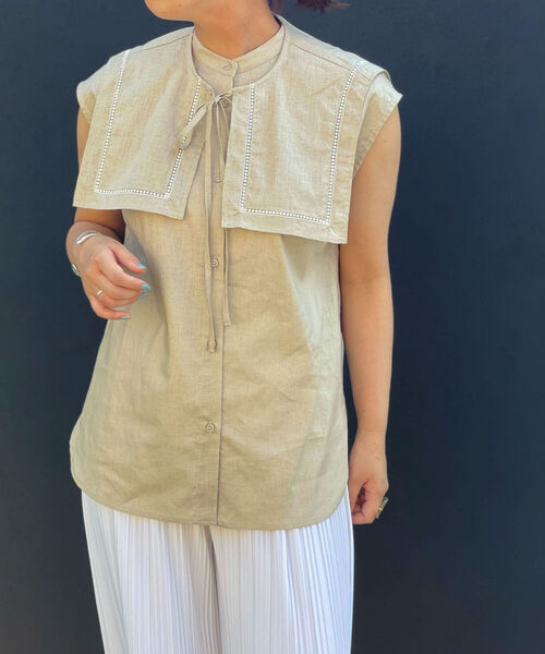 NOLLEY’S(ノーリーズ)の「◇【WEB限定】ステッチ襟2WAYブラウス(シャツ/ブラウス・レディース・ベージュ/チャコールグレー/ミント・38)」の7枚目の写真