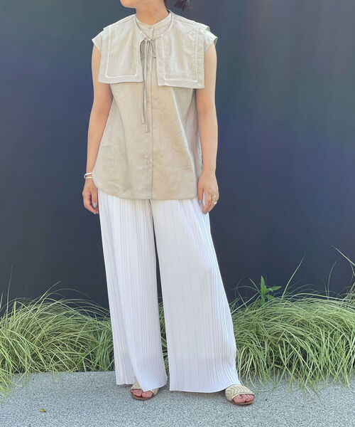 NOLLEY’S(ノーリーズ)の「◇【WEB限定】ステッチ襟2WAYブラウス(シャツ/ブラウス・レディース・ベージュ/チャコールグレー/ミント・38)」の6枚目の写真
