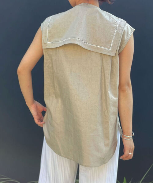 NOLLEY’S(ノーリーズ)の「◇【WEB限定】ステッチ襟2WAYブラウス(シャツ/ブラウス・レディース・ベージュ/チャコールグレー/ミント・38)」の5枚目の写真
