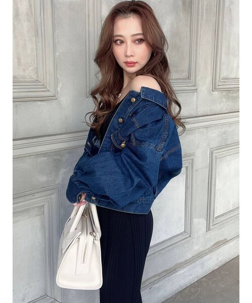 RESEXXY（リゼクシー）の「ボリュームスリーブクロップドGジャン（デニムジャケット・レディース・ピンク/インディゴブルー/ブラウン・FREE）」の4枚目の写真