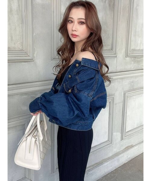 RESEXXY（リゼクシー）の「ボリュームスリーブクロップドGジャン（デニムジャケット・レディース・ピンク/インディゴブルー/ブラウン・FREE）」の5枚目の写真