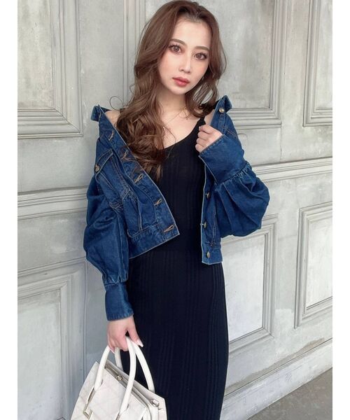 RESEXXY（リゼクシー）の「ボリュームスリーブクロップドGジャン（デニムジャケット・レディース・ピンク/インディゴブルー/ブラウン・FREE）」の7枚目の写真