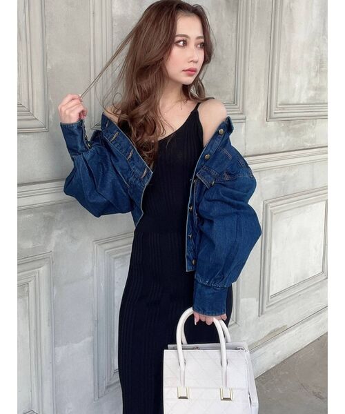 RESEXXY（リゼクシー）の「ボリュームスリーブクロップドGジャン（デニムジャケット・レディース・ピンク/インディゴブルー/ブラウン・FREE）」の9枚目の写真