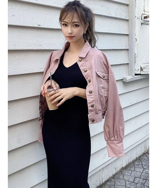 RESEXXY（リゼクシー）の「ボリュームスリーブクロップドGジャン（デニムジャケット・レディース・ピンク/インディゴブルー/ブラウン・FREE）」の17枚目の写真