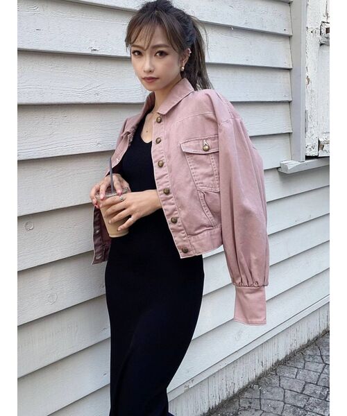 RESEXXY（リゼクシー）の「ボリュームスリーブクロップドGジャン（デニムジャケット・レディース・ピンク/インディゴブルー/ブラウン・FREE）」の19枚目の写真