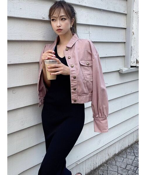 RESEXXY（リゼクシー）の「ボリュームスリーブクロップドGジャン（デニムジャケット・レディース・ピンク/インディゴブルー/ブラウン・FREE）」の20枚目の写真