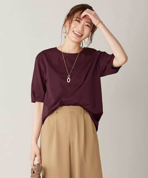 J.PRESS（ジェイプレス）の「【消臭機能付き】プレーティングジャージー ボリュームスリーブ カットソー（Tシャツ/カットソー・レディース・ブラウン系/アイボリー系/ネイビー系/ワイン系・T13/T15）」の4枚目の写真