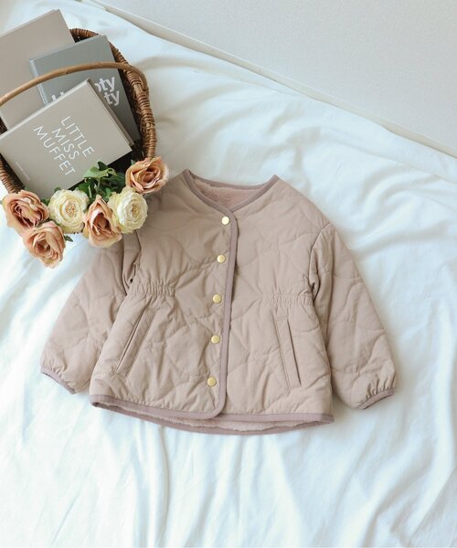 apres les cours（アプレレクール）の「リバーシブルファージャケット（ブルゾン・キッズ・ピンク/アイボリー・90/100/110/120/80/130/140）」の2枚目の写真
