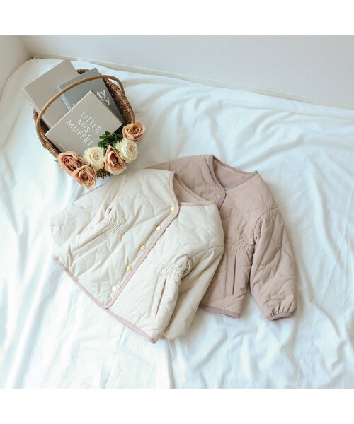 apres les cours（アプレレクール）の「リバーシブルファージャケット（ブルゾン・キッズ・ピンク/アイボリー・90/100/110/120/80/130/140）」の6枚目の写真