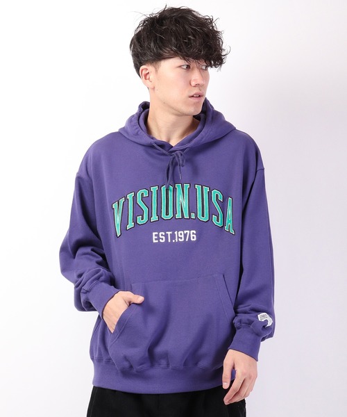 VISION STREET WEAR(ヴィジョンストリートウェア)の「VISION STREET WEAR ベロアワッペン裏毛フーディー(パーカー・レディース・チャコールグレー/パープル/マルチ/ワイン/キナリ・LL/M/L)」の4枚目の写真