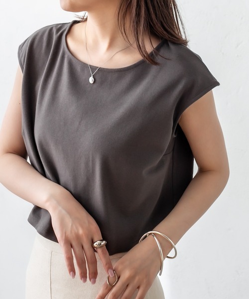 mystic(ミスティック)の「フレンチミニTシャツ(Tシャツ/カットソー・レディース・オフホワイト/チャコールグレー/ブラウン/グリーン系その他/ブルー・FREE)」の1枚目の写真