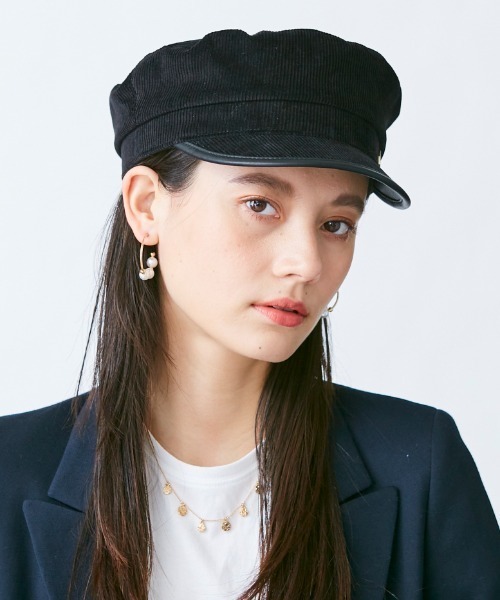 Chapeau d' O（シャポードオー）の「Chapeau d' O Corduroy Marine Cas（キャスケット・レディース・ブラック/ライトグリーン/ブラウン・57cm）」の2枚目の写真