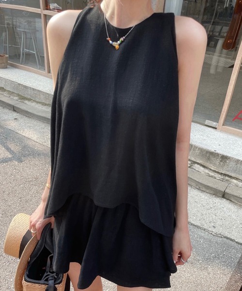 Jewelobe(ジュエローブ)の「イレヘムノースリトップス&ショートパンツセットアップ(セットアップ・レディース・ブラック/ベージュ/オフホワイト・FREE)」の7枚目の写真