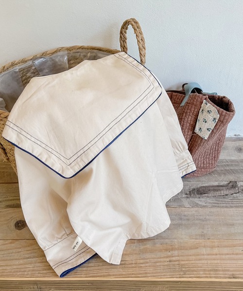 aimoha（アイモハ）の「【aimoha-KIDS-】【新作】子供服 かわいいセーラー服風ビッグカラーブラウス（シャツ/ブラウス・キッズ・ベージュ・80/90/100/110/120/130）」の8枚目の写真