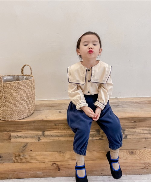 aimoha（アイモハ）の「【aimoha-KIDS-】【新作】子供服 かわいいセーラー服風ビッグカラーブラウス（シャツ/ブラウス・キッズ・ベージュ・80/90/100/110/120/130）」の14枚目の写真