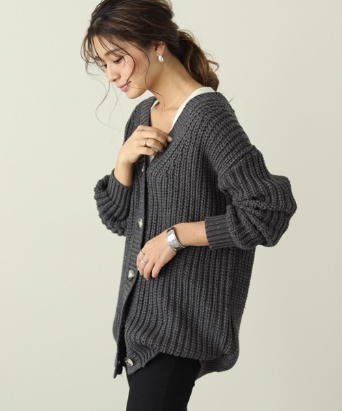 La-gemme（ラジェム）の「ローゲージニットカーディガン（カーディガン/ボレロ・レディース・ブラック/ダークブラウン/ブルーグリーン/グレー/グレイッシュベージュ/アイボリー・フリー）」の3枚目の写真