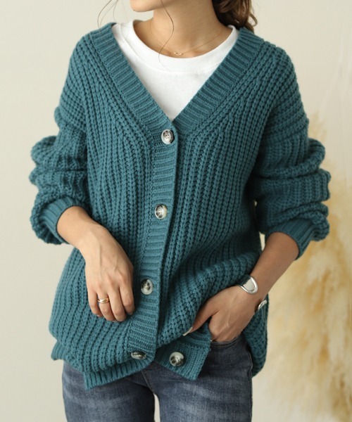 La-gemme（ラジェム）の「ローゲージニットカーディガン（カーディガン/ボレロ・レディース・ブラック/ダークブラウン/ブルーグリーン/グレー/グレイッシュベージュ/アイボリー・フリー）」の12枚目の写真