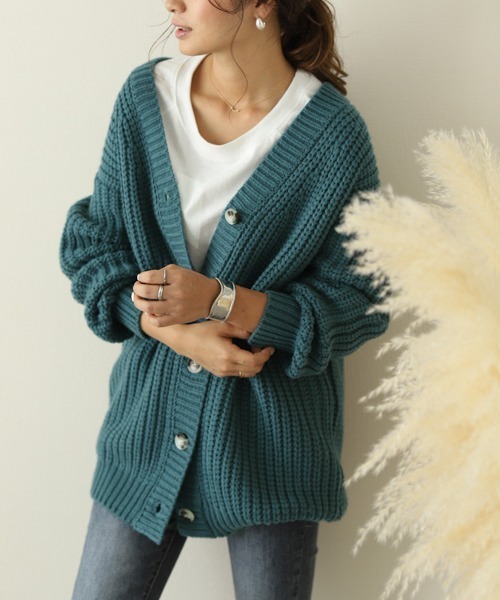 La-gemme（ラジェム）の「ローゲージニットカーディガン（カーディガン/ボレロ・レディース・ブラック/ダークブラウン/ブルーグリーン/グレー/グレイッシュベージュ/アイボリー・フリー）」の16枚目の写真