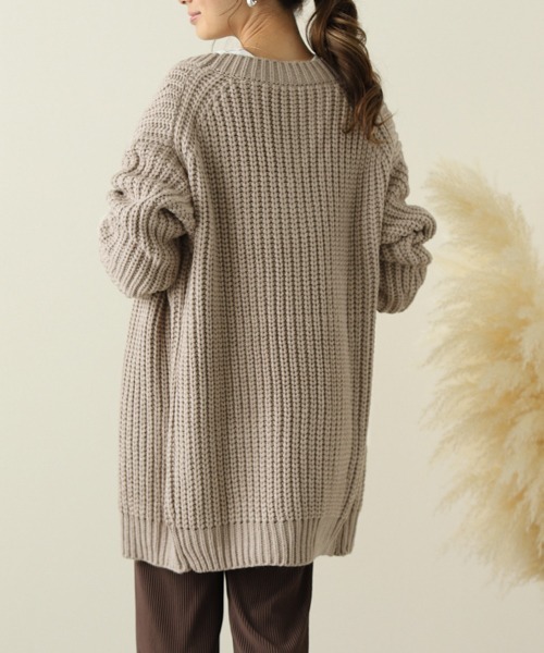 La-gemme（ラジェム）の「ローゲージニットカーディガン（カーディガン/ボレロ・レディース・ブラック/ダークブラウン/ブルーグリーン/グレー/グレイッシュベージュ/アイボリー・フリー）」の8枚目の写真