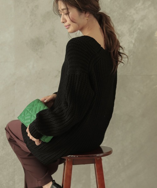 La-gemme（ラジェム）の「ローゲージニットカーディガン（カーディガン/ボレロ・レディース・ブラック/ダークブラウン/ブルーグリーン/グレー/グレイッシュベージュ/アイボリー・フリー）」の13枚目の写真