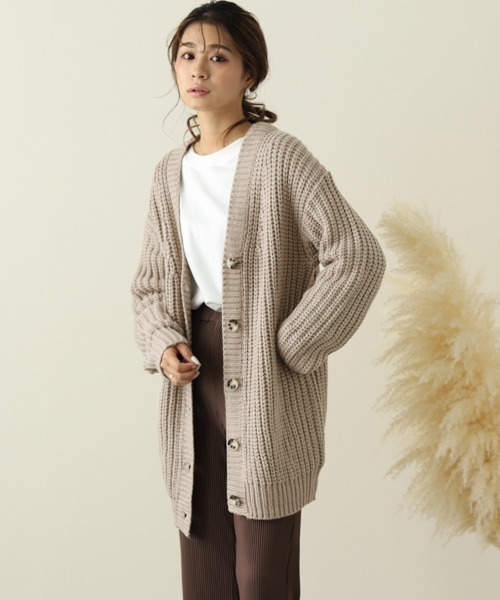 La-gemme（ラジェム）の「ローゲージニットカーディガン（カーディガン/ボレロ・レディース・ブラック/ダークブラウン/ブルーグリーン/グレー/グレイッシュベージュ/アイボリー・フリー）」の10枚目の写真