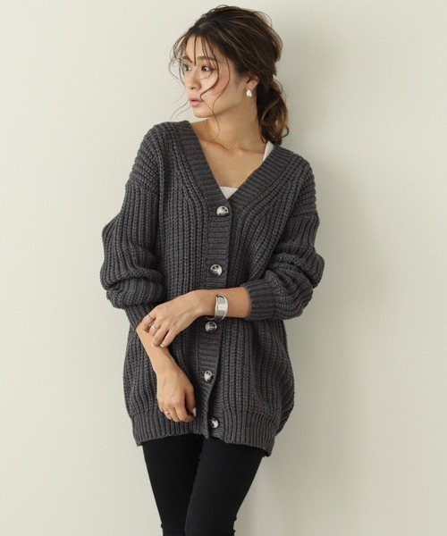 La-gemme（ラジェム）の「ローゲージニットカーディガン（カーディガン/ボレロ・レディース・ブラック/ダークブラウン/ブルーグリーン/グレー/グレイッシュベージュ/アイボリー・フリー）」の15枚目の写真