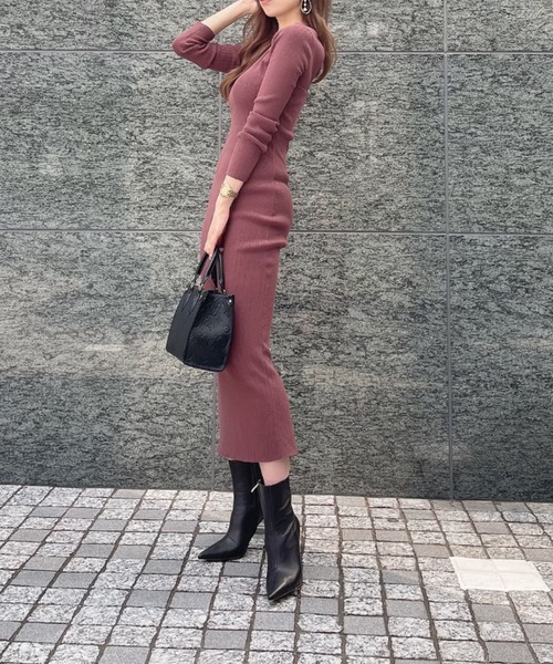 EIMY ISTOIRE（エイミーイストワール）の「バックオープンランダムリブニットワンピース（ワンピース・レディース・ブラック/ベージュ/ブラウン/ピンク/ブルー・FREE）」の19枚目の写真