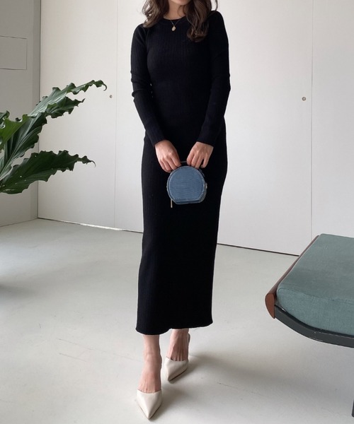 EIMY ISTOIRE（エイミーイストワール）の「バックオープンランダムリブニットワンピース（ワンピース・レディース・ブラック/ベージュ/ブラウン/ピンク/ブルー・FREE）」の12枚目の写真