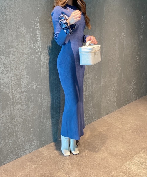 EIMY ISTOIRE（エイミーイストワール）の「バックオープンランダムリブニットワンピース（ワンピース・レディース・ブラック/ベージュ/ブラウン/ピンク/ブルー・FREE）」の8枚目の写真
