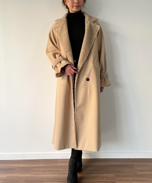 JUNOAH（ジュノア）の「袖ベルトボアロングコート（チェスターコート