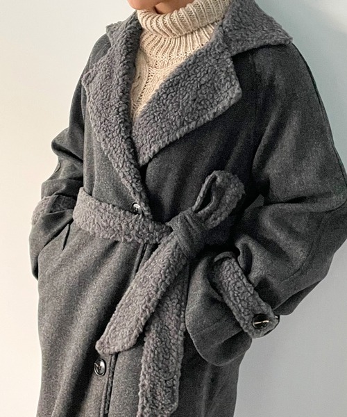 junoah(ジュノア)の「袖ベルトボアロングコート(チェスターコート・レディース・ブラック/ダークグレー/クリーム/ピンクベージュ/ダークベージュ・MEDIUM/LARGE/X-LARGE)」の18枚目の写真