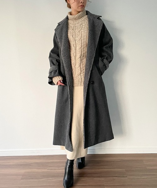 junoah(ジュノア)の「袖ベルトボアロングコート(チェスターコート・レディース・ブラック/ダークグレー/クリーム/ピンクベージュ/ダークベージュ・MEDIUM/LARGE/X-LARGE)」の19枚目の写真