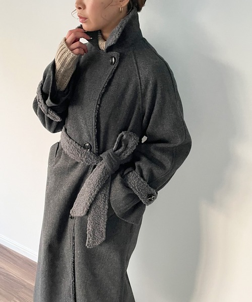 junoah(ジュノア)の「袖ベルトボアロングコート(チェスターコート・レディース・ブラック/ダークグレー/クリーム/ピンクベージュ/ダークベージュ・MEDIUM/LARGE/X-LARGE)」の22枚目の写真