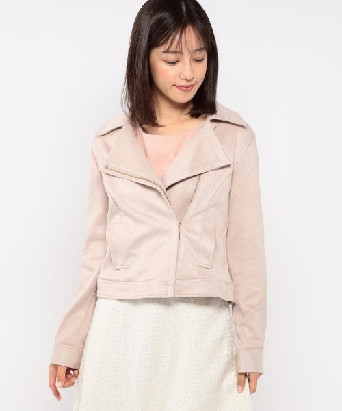 MISCH MASCH（ミッシュマッシュ）の「スエードボンディングジャケット（ライダースジャケット・レディース・ベージュ/ピンク系その他/グレー・MEDIUM）」の3枚目の写真