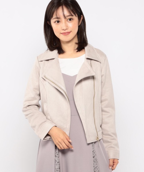 MISCH MASCH（ミッシュマッシュ）の「スエードボンディングジャケット（ライダースジャケット・レディース・ベージュ/ピンク系その他/グレー・MEDIUM）」の2枚目の写真