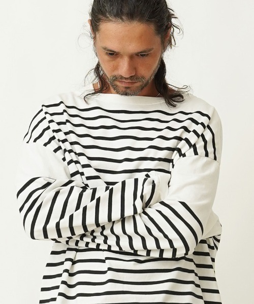 EGO TRIPPING(エゴトリッピング)の「mlt3655- BASQUE FAT TEE カットソー(Tシャツ/カットソー・メンズ・ホワイト×ブラック/ブラック×ホワイト/ブラウン系その他/ベージュ系その他・48/46)」の1枚目の写真