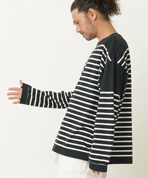 EGO TRIPPING(エゴトリッピング)の「mlt3655- BASQUE FAT TEE カットソー(Tシャツ/カットソー・メンズ・ホワイト×ブラック/ブラック×ホワイト/ブラウン系その他/ベージュ系その他・48/46)」の2枚目の写真