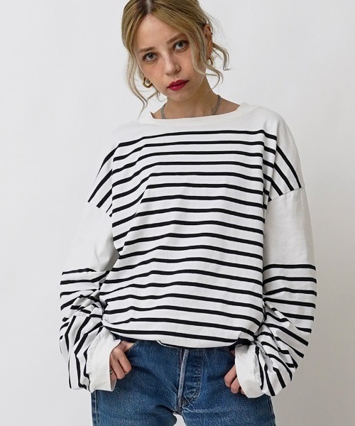 EGO TRIPPING(エゴトリッピング)の「mlt3655- BASQUE FAT TEE カットソー(Tシャツ/カットソー・メンズ・ホワイト×ブラック/ブラック×ホワイト/ブラウン系その他/ベージュ系その他・48/46)」の5枚目の写真