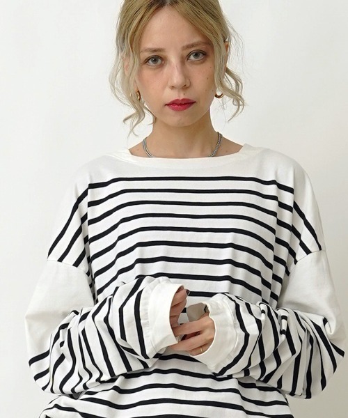 EGO TRIPPING(エゴトリッピング)の「mlt3655- BASQUE FAT TEE カットソー(Tシャツ/カットソー・メンズ・ホワイト×ブラック/ブラック×ホワイト/ブラウン系その他/ベージュ系その他・48/46)」の18枚目の写真