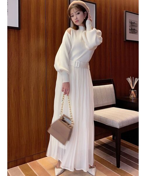 RESEXXY（リゼクシー）の「マジョリカプリーツニットワンピース（ワンピース・レディース・ブラック/アイボリー/モカ・FREE）」の7枚目の写真