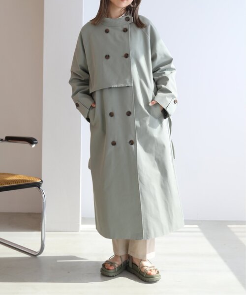 RAY CASSIN（レイカズン）の「CTツイルスタンドカラーコート（トレンチコート・レディース・ブルー/ベージュ/キナリ・FREE）」の4枚目の写真