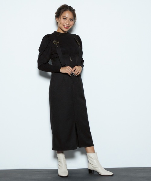 CECIL McBEE(セシルマクビー)の「インナー付きジャンスカSET(ジャンパースカート・レディース・ブラック/モカ/カーキ・MEDIUM)」の2枚目の写真