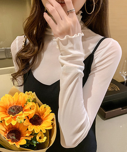 c.u.l（シーユーエル）の「【c.u.l:w】シアートップス メロウハイネック パワーネット culw141（Tシャツ/カットソー・レディース・ブルー/ホワイト/ブラック/アイボリー/ライトグレー・FREE）」の2枚目の写真