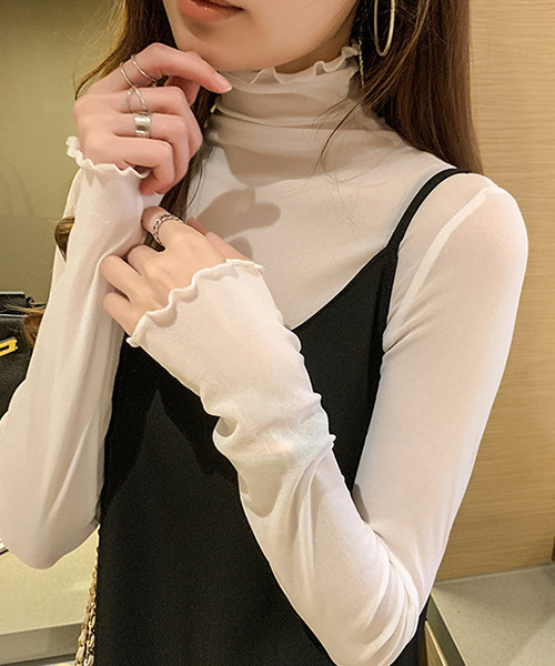 c.u.l（シーユーエル）の「【c.u.l:w】シアートップス メロウハイネック パワーネット culw141（Tシャツ/カットソー・レディース・ブルー/ホワイト/ブラック/アイボリー/ライトグレー・FREE）」の8枚目の写真